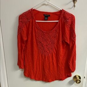 Lucky Brand Coral Crochet Accent Blouse in Sz S